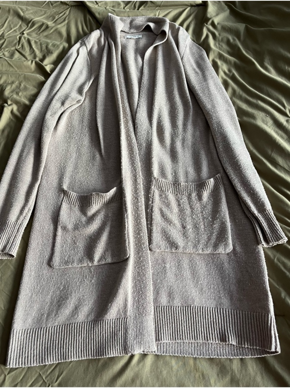 Z Supply Light Taupe Open-Front Long Cardigan with Pockets
